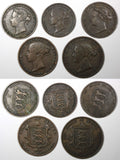 JERSEY Victoria LOT OF 5 BRONZE COINS 1844-1888 1/26 1/13  1/24 Shilling (529)