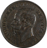 Italy Vittorio Emanuele II Copper 1861 M 2 Centesimi  Milano ch.XF KM# 2.1 (808)