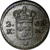 SWEDEN CARL XI Copper 1662 2 Ore NGC AU DETAILS KEY DATE SCARCE KM# 234.1