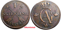 SWEDEN COPPER 1805  1 SKILLING OVERSTRUCK ON 2 ORE S.M. 1743-1768 KM#566 (2376)