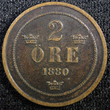 Sweden Oscar II Copper 1880 2 Ore  KM# 746   (23 140)