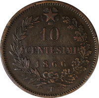 Italy Vittorio Emanuele II Copper 1866 T 10 Centesimi 	Turin Mint KM# 11.6 (328)