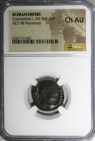 Roman Empire Constantine I AD 307-337 AE3 BI Nummus CAMP GATE NGC Ch AU (032)