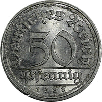 Germany - Weimar Republic Aluminium 1921 E 50 Pfennig Unc KM# 27 (18 221)
