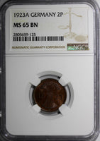 GERMANY, Weimar 1923-A 2 Rentenpfennig NGC MS65 BN TOP GRADED KM# 31 (125)