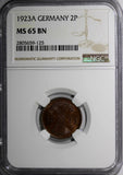GERMANY, Weimar 1923-A 2 Rentenpfennig NGC MS65 BN TOP GRADED KM# 31 (125)