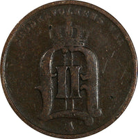 Sweden Oscar II Copper 1875/74 2 Ore OVERDATE SCARCE KM# 735 (18 528)