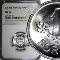 Hungary Aluminum 1983 BP 1 Forint NGC MS67 TOP GRADED BY NGC KM# 575 (037)