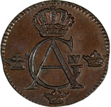SWEDEN Copper King Gustav IV Adolf 1807 1/4 Skilling ch.XF KM# 564 (19 542)