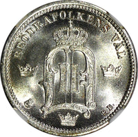 SWEDEN Oscar II Silver 1897 EB 10 Ore NGC MS65 GEM BU SCARCE KM# 755 (045)