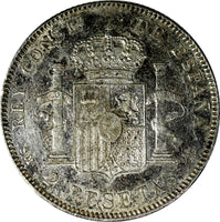 SPAIN Alfonso XIII Silver 1905 SM-V 2 Pesetas 1 YEAR TYPE KM# 725
