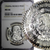 Mexico ESTADOS UNIDOS MEXICANOS Silver 1964 Peso Jose Morelos NGC MS66 KM#459(2)