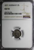 Norway Silver 1871 2 Skilling NGC AU55 1 YEAR TYPE BETTER VARIETY KM# 336.2