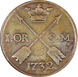 Sweden Frederick I Copper 1732 S.M. 1 ORE Early Date Type KM#416.1  (21 355)