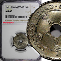 Belgian Congo Albert I 1911 10 Centimes NGC MS66 GEM BU  KM# 18 (009)