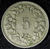 SWITZERLAND Copper-Nickel 1908 B  5 Rappen KM# 26 (23 767)