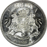 Sweden Oscar II Silver 1897 EB 1 Krona Mintage-735,391 aUNC/UNC KM# 760 (22 248)
