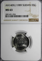 EGYPT AH1409//1989 25 Ghirsh Central bank NGC MS63 TOP GRADED BY NGC KM# 108