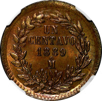 Mexico SECOND REPUBLIC Copper 1889 Mo 1 Centavo NGC MS63 BN TONING KM# 391.6