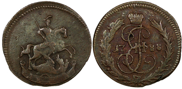Russia Catheina II Copper 1788 Denga Large Planchet 24,8mm Moscow C# 56.1  (019)