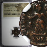 EASTERN ROMAN Theodosius I,AD 379-395 AE4 NUMMUS /Christian VICTORY ANGEL NGC(8)