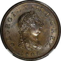 Great Britain George III Copper 1806 1 Penny Soho Mint NGC MS63 BN KM# 663 (015)