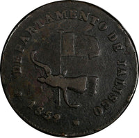 Mexico Jalisco Copper 1859 1/4 Real "Quarto/Quartilla" 30mm SCARCE KM# 356 (697)