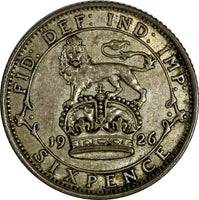 Great Britain George V (1910-1936) Silver 1926 6 Pence KM# 828 (15 384)