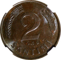 Latvia Bronze 1939 2 Santimi NGC MS62 BN 1 YEAR TYPE KM# 11.2 (182)