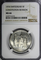 Switzerland 1974 5 Francs NGC MS66 Revision of Constitution TOP GRADED KM#52(5)