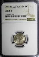 Turkey Mehmed V Silver AH1327//3 (1911) 2 Kurush NGC MS64 Toned KM# 749 (001)