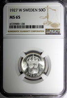 SWEDEN Gustaf V Silver 1927 W 50 Ore NGC MS65 BU SCARCE KM# 788 (138)