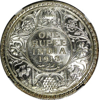 India-British George V Silver 1918 (B) 1 Rupee NGC MS63 KM# 524 (006)