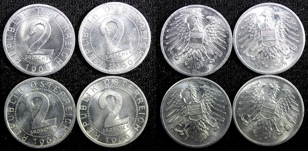 Austria LOT OF 4 COINS 1966 2 Groschen GEM BU COIN  KM# 2876 (23 608)