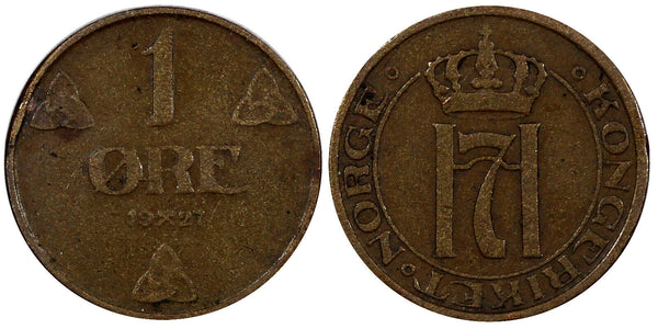 Norway Haakon VII Bronze 1927 1 Ore  SCARCE DATE KM# 367  (20 842)