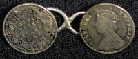 India-British Victoria (1837-1901) Silver 1877 2 Annas Pair of Cufflinks KM# 488