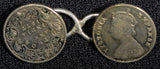 India-British Victoria (1837-1901) Silver 1877 2 Annas Pair of Cufflinks KM# 488