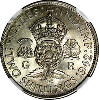 GREAT BRITAIN George VI Silver 1942 Florin /2 Shilling NGC MS62 WWII Issue KM855