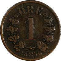 Norway Oscar II Bronze 1876 1 Øre 1st Year for Type KM# 352 (17 545)