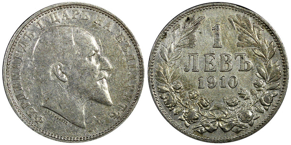 Bulgaria Ferdinand I Silver 1910 1 Lev Toned KM# 28 (22 187)
