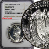 Panama Silver Proof 1971  1/2 Balboa NGC PF64 CAMEO Mintage-11,000 KM#12a.1 (55)