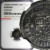 Mexico SPANISH COLONY Charles III Silver 1762 Mo M 1/2 Real NGC XF DET.KM#68 (7)