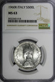 Italy Silver 1960 R 500 Lire NGC MS63 Columbus' ships 29.3 mm KM# 98 (018)