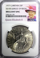 Great Britain Elizabeth II Jubilee 1977 25 Pence NGC BRILLIANT UNC KM# 920 (8)