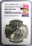 Great Britain Elizabeth II Jubilee 1977 25 Pence NGC BRILLIANT UNC KM# 920 (8)