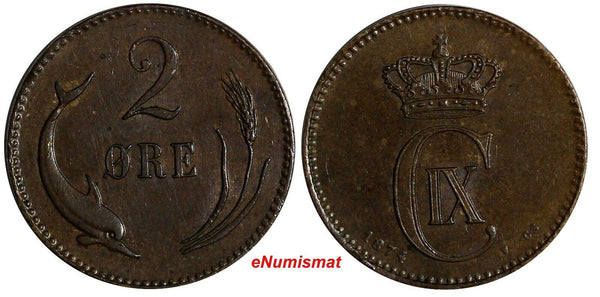 Denmark Christian IX 1874 CS 2 Ore 1st Year For Type KM# 793.1 (15 605)