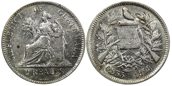 Guatemala Silver 1898  2 Reales 24 mm  KM# 167 (22 654)