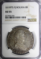 Bolivia Ferdinand VII Silver 1819 PTS PJ 8 Reales NGC AU55 Potosi KM# 84 (35)