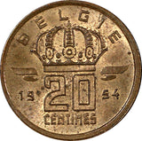 Belgium Baudouin I Bronze 1954 20 Centimes Dutch text UNC  KM# 147.1  (21 324)