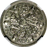 GREAT BRITAIN George V Silver 1936 6 Pence NGC MS62 LAST YEAR FOR TYPE KM# 832